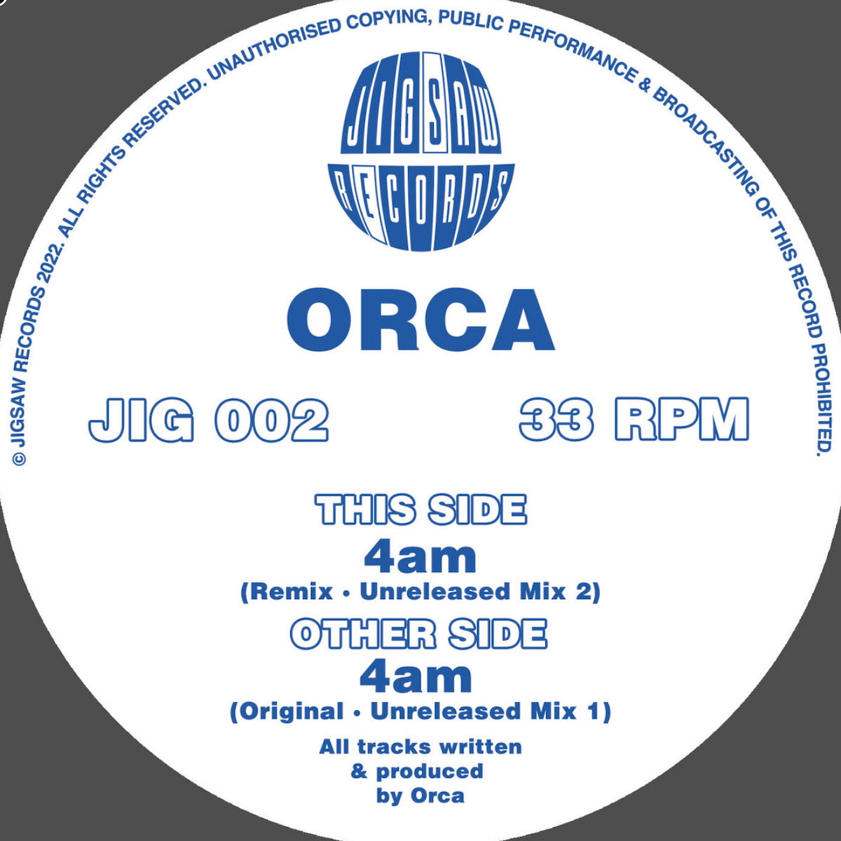 Orca - 4AM EP - Jigsaw Records - 12" Vinyl