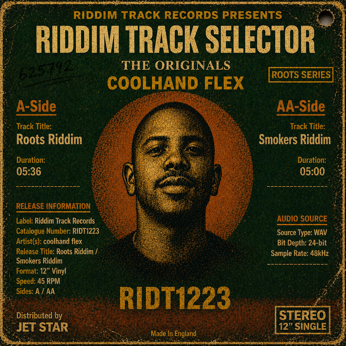 Coolhand Flex - Roots Riddim / Smokers Riddim - RIDT1223 blue vinyl label
