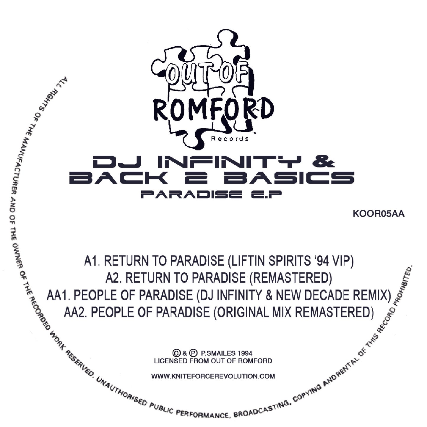 DJ Infinity & Back 2 Basics - Paradise EP - Out Of Romford Records