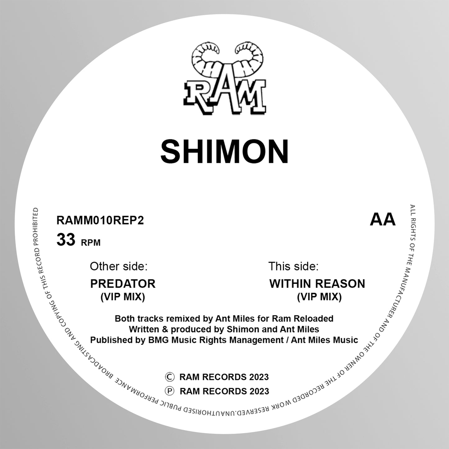 Shimon - Predator / Within Reason (Ant Miles VIP’s) - Ram Records