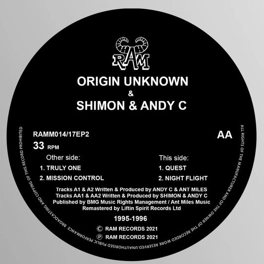 Origin Unknown / Shimon & Andy C - Truly One / Mission Control / Quest / Night Flight - Ram Records